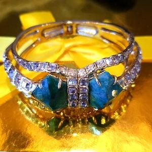 ALEXIS BITTAR HINGE BRACELET!!!  JADE GREEN STONES... DIFFICULT TO PHOTOGRAPH